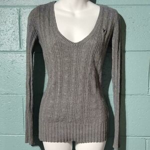 American Eagle Outfitters Gray Y2K V-Neck Sweater